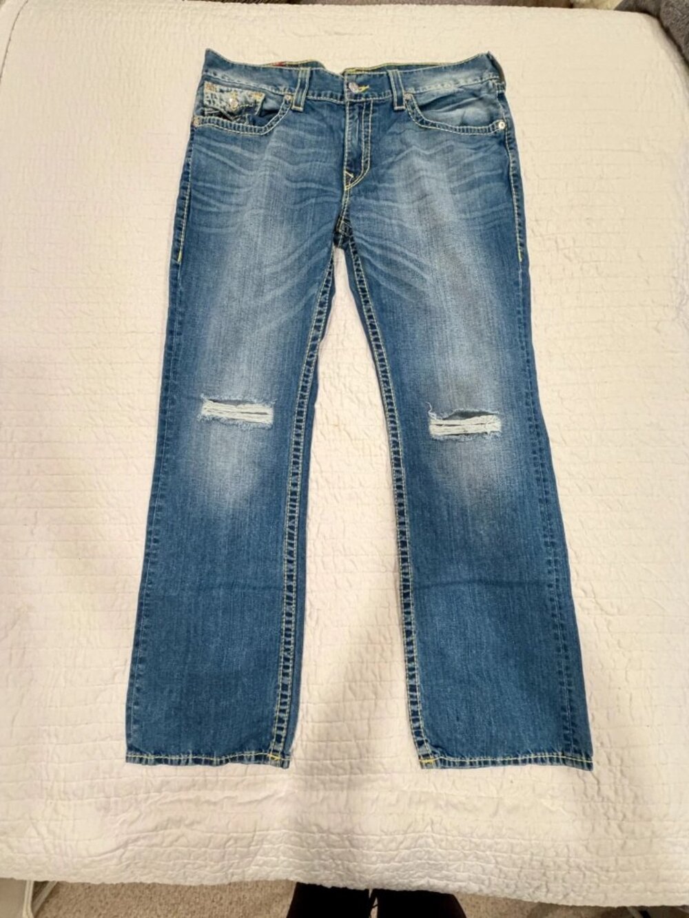 Y2K True Religion World Tour Section Straight Seat Jeans Size 38 Distressed